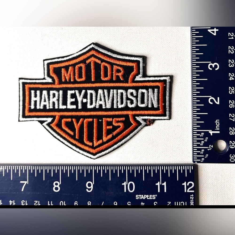 Authentic Vintage Harley-Davidson Patch Emblem Orange, White Bar & Shield medium